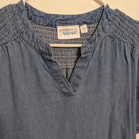 Nationals Embroidered denim Ruffle Midi Dress with flowers, ruching & pockets M - Picture 4 of 9